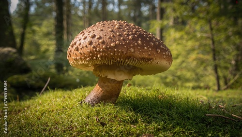 Close up of a Boletus pinophilus mushroom on moss, showcasing its natural habitat and potential for foraging