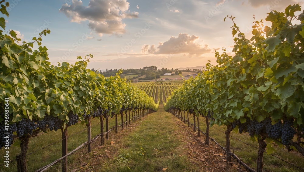 Naklejka premium Grape fruit vineyard ready for harvest, beneficial for wine production
