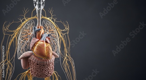 Autonomic nervous system diagram, Human Anatomy Illustration Heart, Lungs, Intestines and Nervous