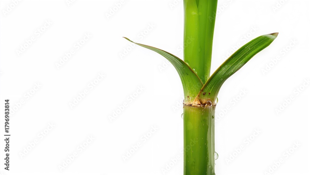 Fototapeta premium Fresh sugar cane stem with water droplets, fiber-dense choice