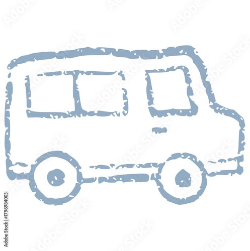 Hand drawn van rough texture dusty sketch vector illustration, grunge crayon doodle car icon for transportation, delivery, travel, road trip, or family vehicle concept