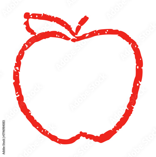 Hand Drawn Red Apple Outline Doodle Vector: Simple Crayon Grunge Sketch Style Fruit Icon, Childlike Food Element with Rough Texture, Healthy Eating and Education Symbol