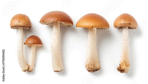 Fresh russula mushrooms on a white backdrop, suitable for culinary use