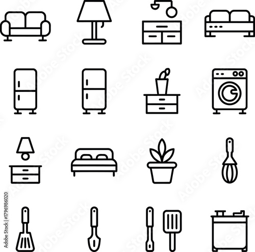 Set of household appliances icons for web and technology design