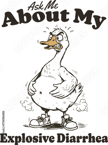 Ask Me About My Explosive Diarrhea – Hilarious Duck Cartoon with Angry Expression and Gas Effect, Perfect for Sarcastic Humor and Gross-Out Graphic Tees