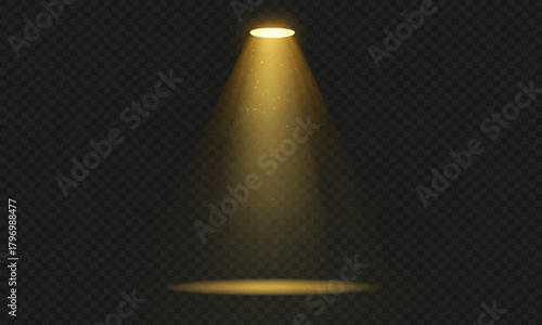 An orange spotlight illuminated the dark stage and wall lighting design