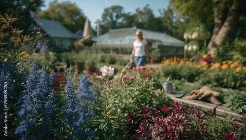 Fototapeta Naklejka Na Ścianę i Meble -  Blossom flowers in a vibrant garden setting, showcasing a rich selection of plants, beneficial for gardening activities