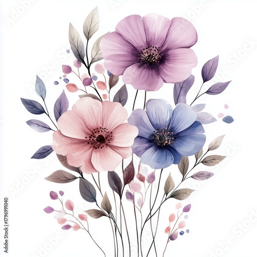 Beautiful Floral Arrangement With Soft Pastel Colors and Delicate Leaves in a...