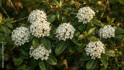 Fototapeta Naklejka Na Ścianę i Meble -  Viburnum flowers in bloom, vibrant summer foliage, seasonal beauty
