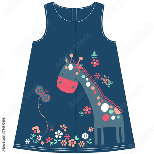 girls denim frocks with pant giraffe print 