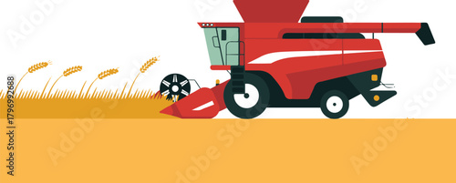 Combine harvester machine in wheat field vector illustration