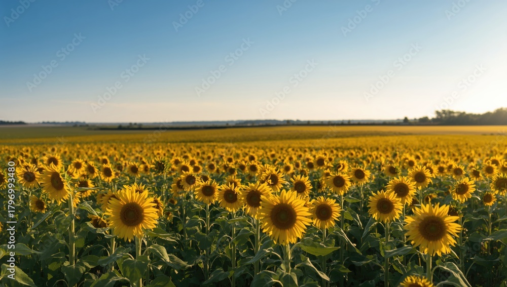 Fototapeta premium Sunflower field in Nebraska, vibrant blooms, summer warmth, natural beauty, seasonal change
