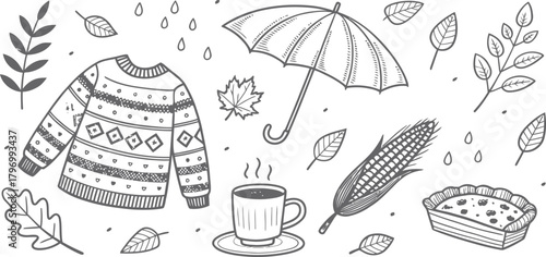 Autumnal Hand-Drawn Illustrations of Cozy Season Essentials