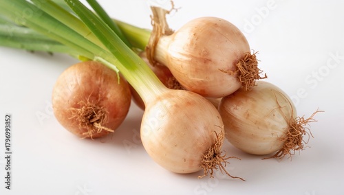 Onions displayed on a white surface, fiber-dense choice
