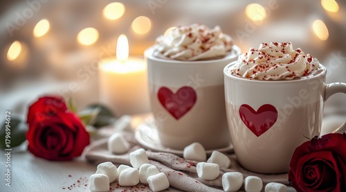 Warm Drinks With Marshmallows and Roses for a Cozy Evening Celebration
