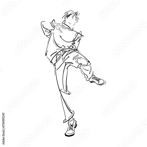 Dynamic dancer showcasing skills in hip hop style with expressive movement on a plain background