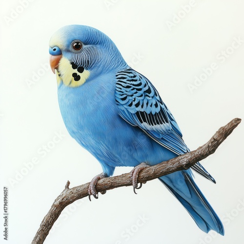 Colorful Blue Budgerigar Resting on a Branch in Bright Light