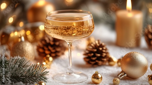 Sparkling Drink in a Festive Setting With Decorations for Winter Celebrations