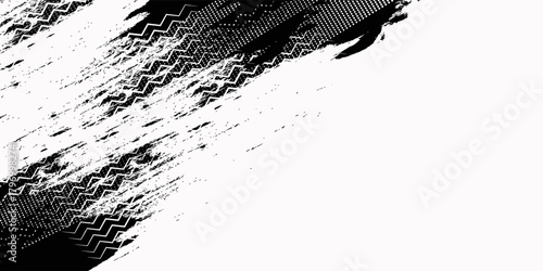 Tire tread marks, wheel textures, tire marks - car racing, motocross, drift, rally, off-road and others. Vector black isolated texture in grunge style