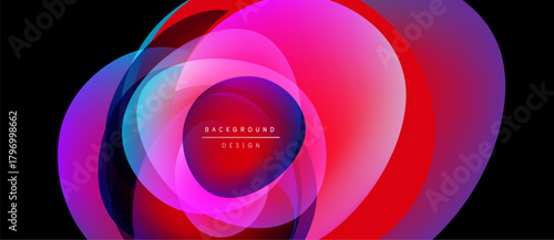 Abstract colorful overlapping circles create dynamic background. Gradient hues blend, forming modern design element. Vivid, smooth transitions present.