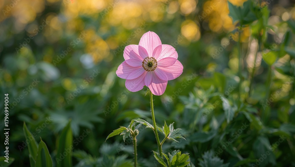 Fototapeta premium Pink Japanese anemone, a beautiful flowering plant known for its vibrant hue, beneficial for attracting pollinators