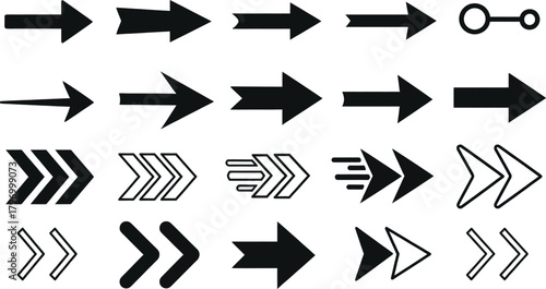 Collection of diverse arrow icons and symbols illustrating direction and movement