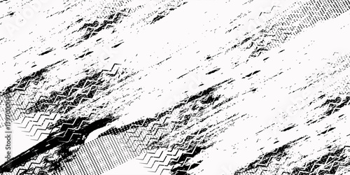 Tire tread marks, wheel textures, tire marks - car racing, motocross, drift, rally, off-road and others. Vector black isolated texture in grunge style