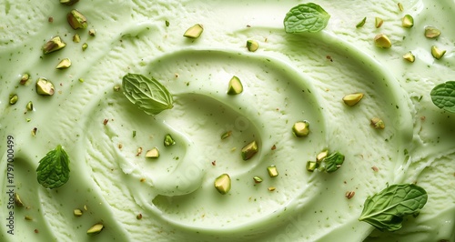 Mint Ice Cream With Pistachios Creates a Delicious Dessert Experience in a Su...