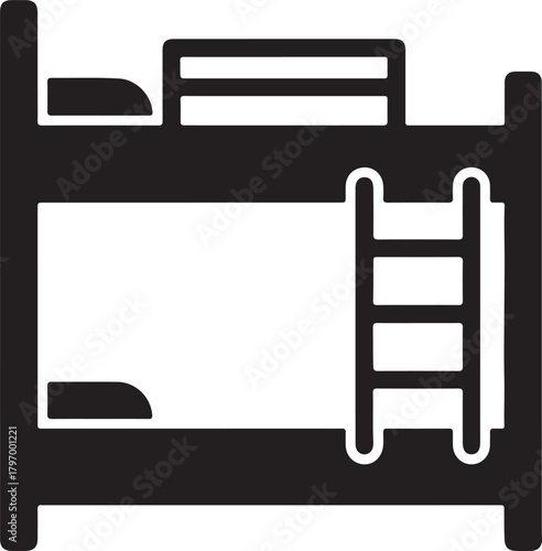 Black silhouette of a bunk bed with ladder on a white background Keywords: bunk bed, furniture