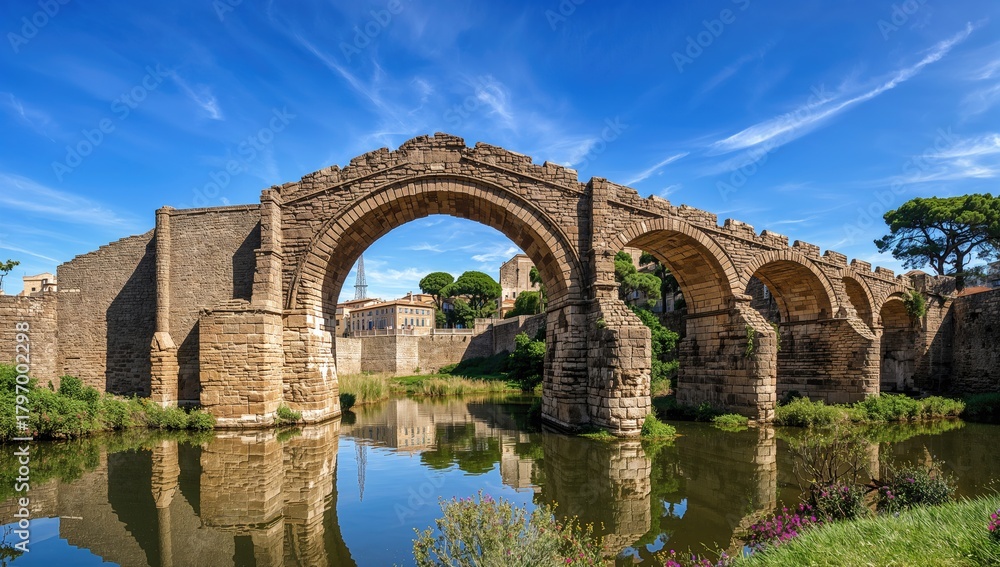Fototapeta premium Ancient Stone Archway Over River