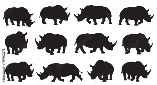 Collection of Silhouette Images of Rhinoceroses in Various Poses
