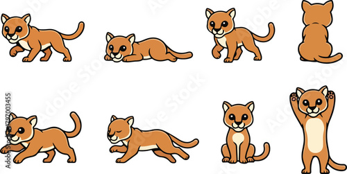vector illustration of puma funny cute cartoon mascot character cartoon with 8 poses 02