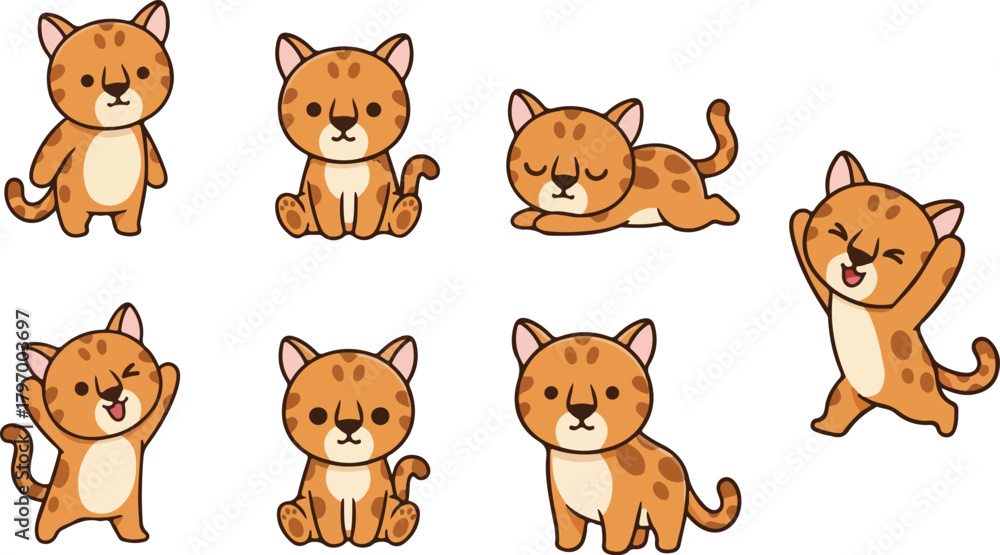 Obraz premium vector illustration of puma funny cute cartoon mascot character cartoon with 7 poses 