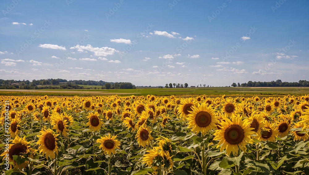 Obraz premium A field of sunflowers, vibrant colors and summer warmth, seasonal change