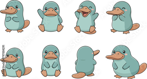 vector illustration of platypus funny cute cartoon mascot character cartoon with 8 poses