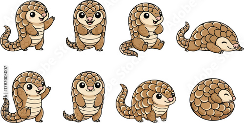 vector illustration of pangolin funny cute cartoon mascot character cartoon with 8 poses 