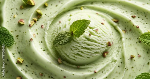 Mint and Pistachio Dessert Displayed With Intricate Swirl Patterns and Fresh ...