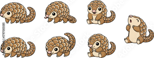 vector illustration of pangolin funny cute cartoon mascot character cartoon with 7 poses 