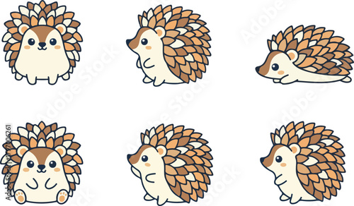 vector illustration of porcupine funny cute cartoon mascot character cartoon with 6 poses 