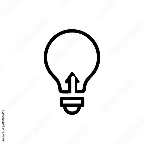 Light bulb with up arrow line icon. Symbol of idea, innovation, and growth. Minimalist vector graphic for business and technology
