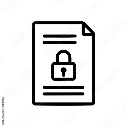 Secure document line icon. File protection and data privacy concept. Minimalist padlock symbol vector illustration