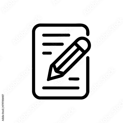 Write and edit line icon. Minimalist document and pencil symbol for note taking. Vector graphic isolated on a transparent background