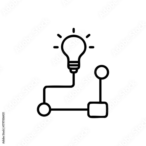 Idea generation and process line icon. Lightbulb symbol representing a solution and strategy. Minimalist vector illustration