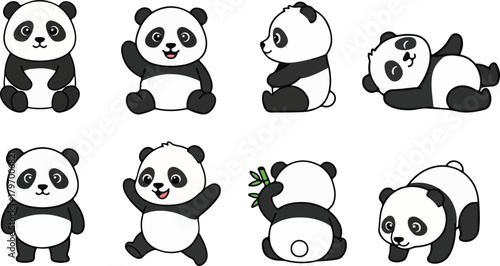 vector illustration of panda funny cute cartoon mascot character cartoon with 8 poses 02