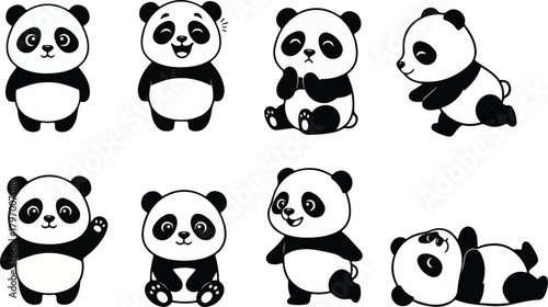 vector illustration of panda funny cute cartoon mascot character cartoon with 8 poses 01