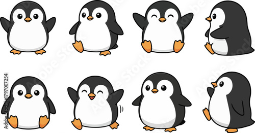 vector illustration of penguin funny cute cartoon mascot character cartoon with 8 poses
