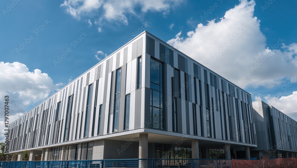 Obraz premium The kindergarten structure is under construction, featuring modern ornamental facades, urban density