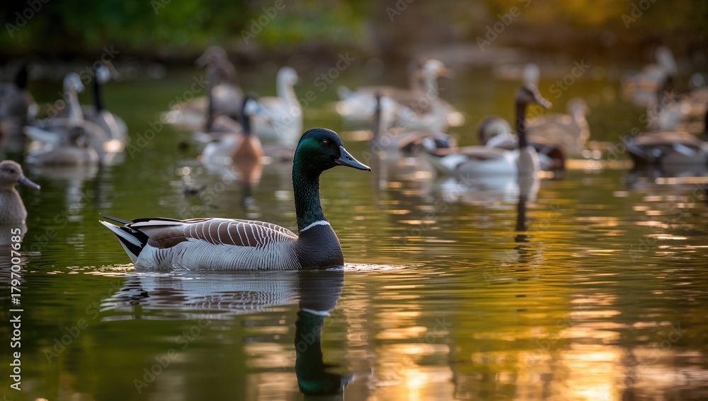 Obraz premium Birds in a protected habitat, observing waterfowl behavior and interactions