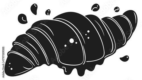Croissant vector illustration with chocolate drizzle and drips