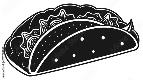 Classic mexican taco illustration black and white graphic design